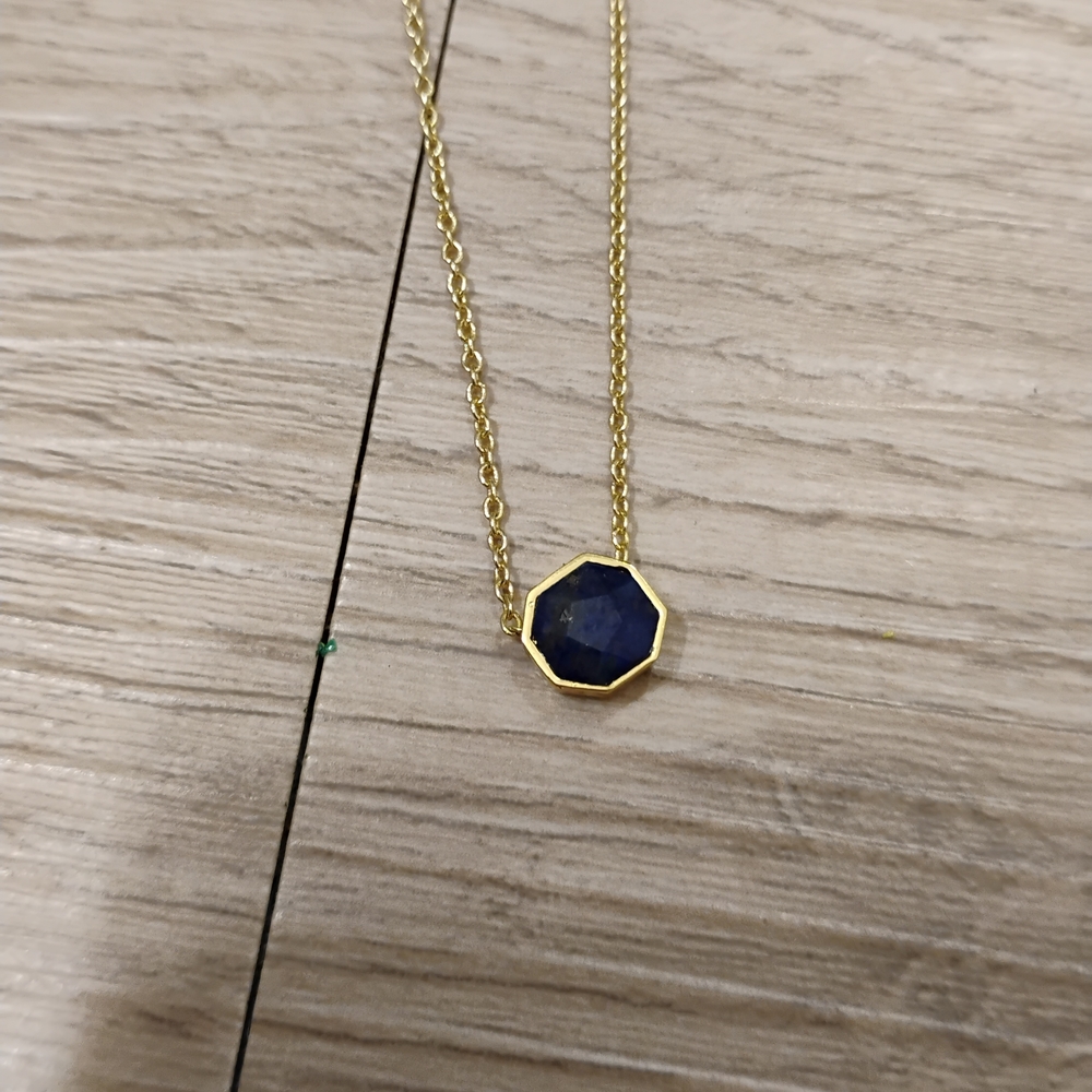Gorjana Gold Necklace with Navy Hexagon Pendant